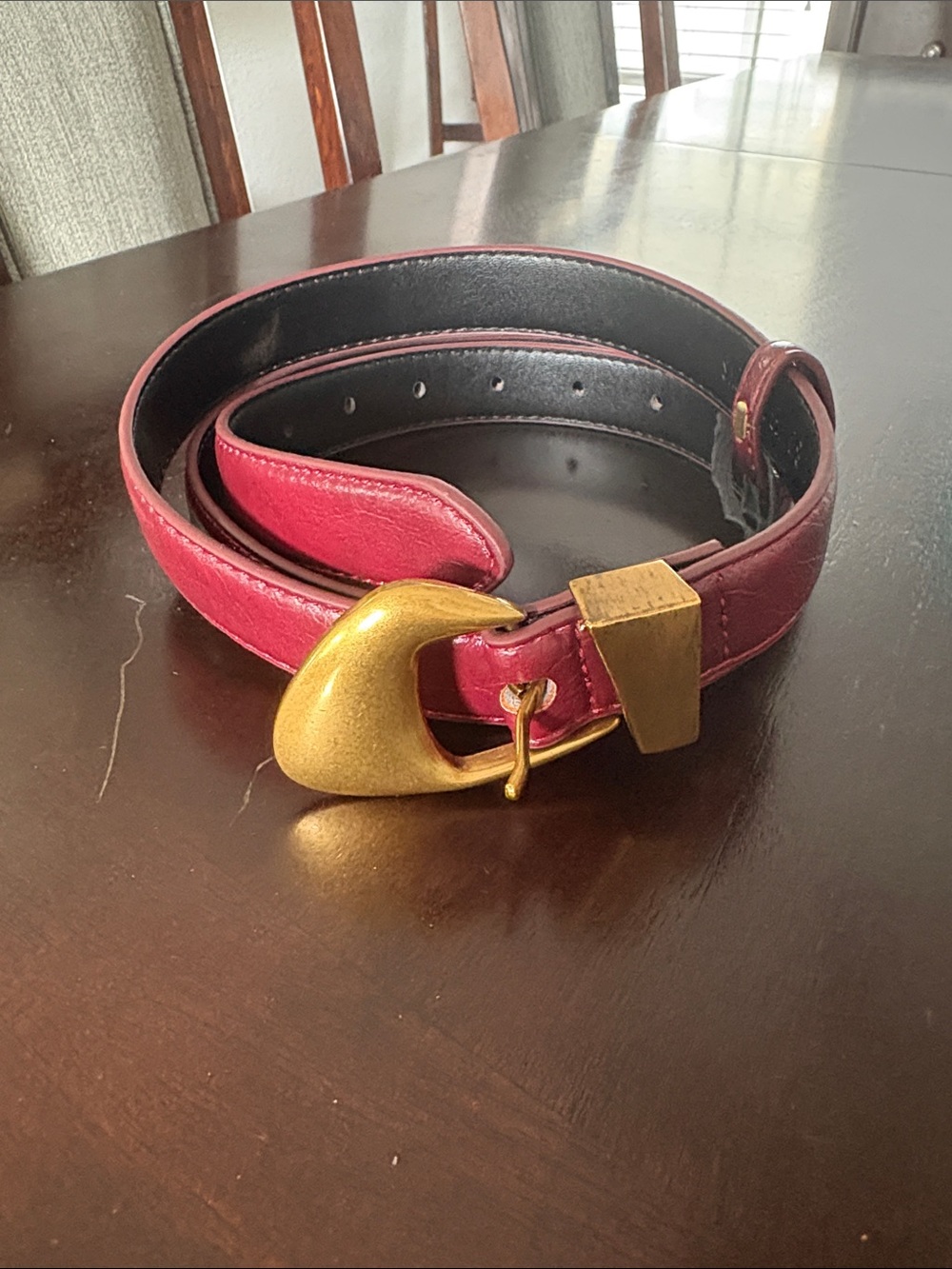 8 Other Reasons Cherry Red Leather Belt with Gold-Tone Sculpted Buckle